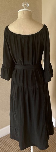 Vestido Corto NATALIE MARTIN Boho Mesa Con Volantes Seda Campesino L Negro $219 - Imagen 6 de 13