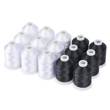 Machine Embroidery Thread 15 Spools Set 40WT 1100YD 9 White 6 Black Polyester