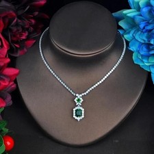 30 Ct Emerald Cut Lab Created Diamond Tennis Necklace 14k White Gold Plated 18"