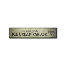 Ice Cream Parlor, Custom Family Last - Rustic Distressed Wood Sign
