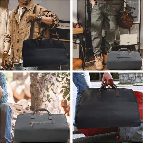 2 in 1 Canvas Leather Suit Luggage Garment Bag with Shoulder Strap for Travel - Picture 4 of 5