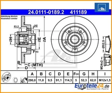 2 pieces brake disc ATE 24.0111-0189.2 for Renault Scénic IV