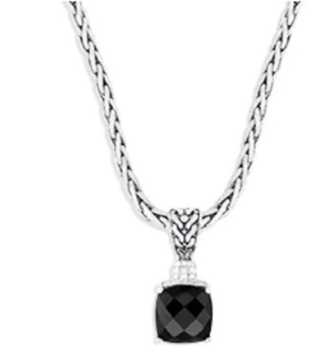 EFFY STERLING SILVER 925 Sterling Silver Onyx and Diamond Pendant Chain 4.93 TCW - Picture 8 of 11