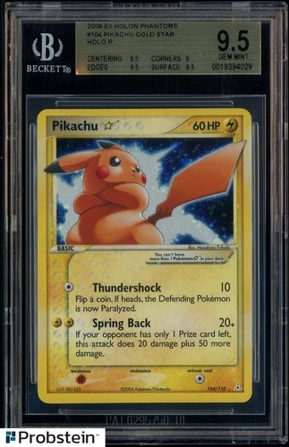 2006 Pokemon Ex Phantoms #104 Pikachu Gold Star Holo BGS 9.5 GEM MINT SWIRL