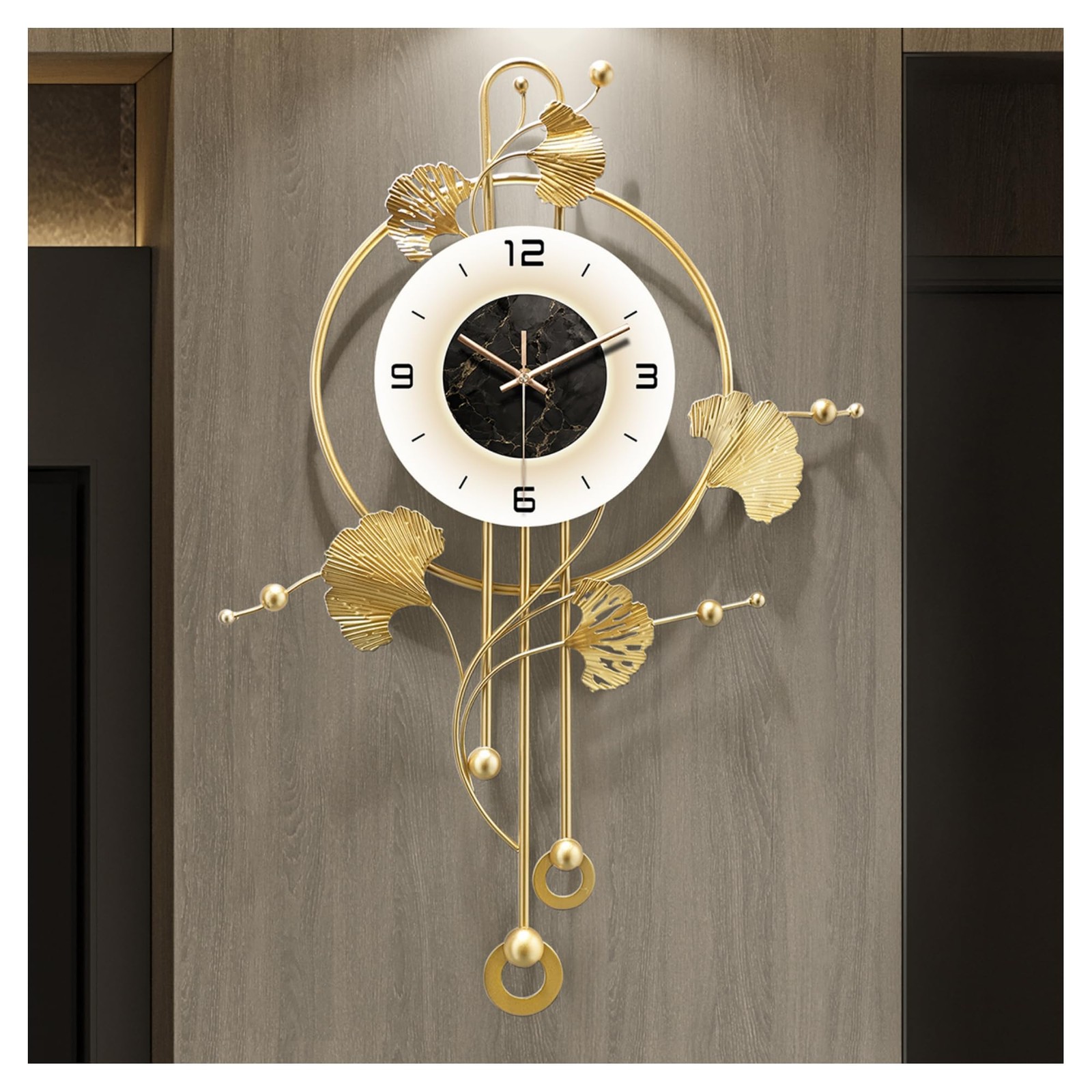 Wall Clock, Large Gold Wall Clock for Living Room Decor，Un