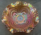 AWESOME VINTAGE CARNIVAL IMPERIAL LAVENDER SCROLL EMBOSSED BOWL “FILE EXTERIOR”