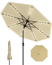 9 ft Patio Umbrella with Solar Lights, 8 Ribs Outdoor Market Table Umbrella w...