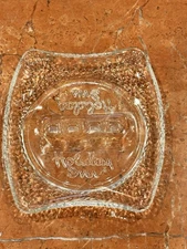 HOLIDAY INN ADVERTISING TABLE ASHTRAY CLEAR GLASS VINTAGE MCM RETRO EUC