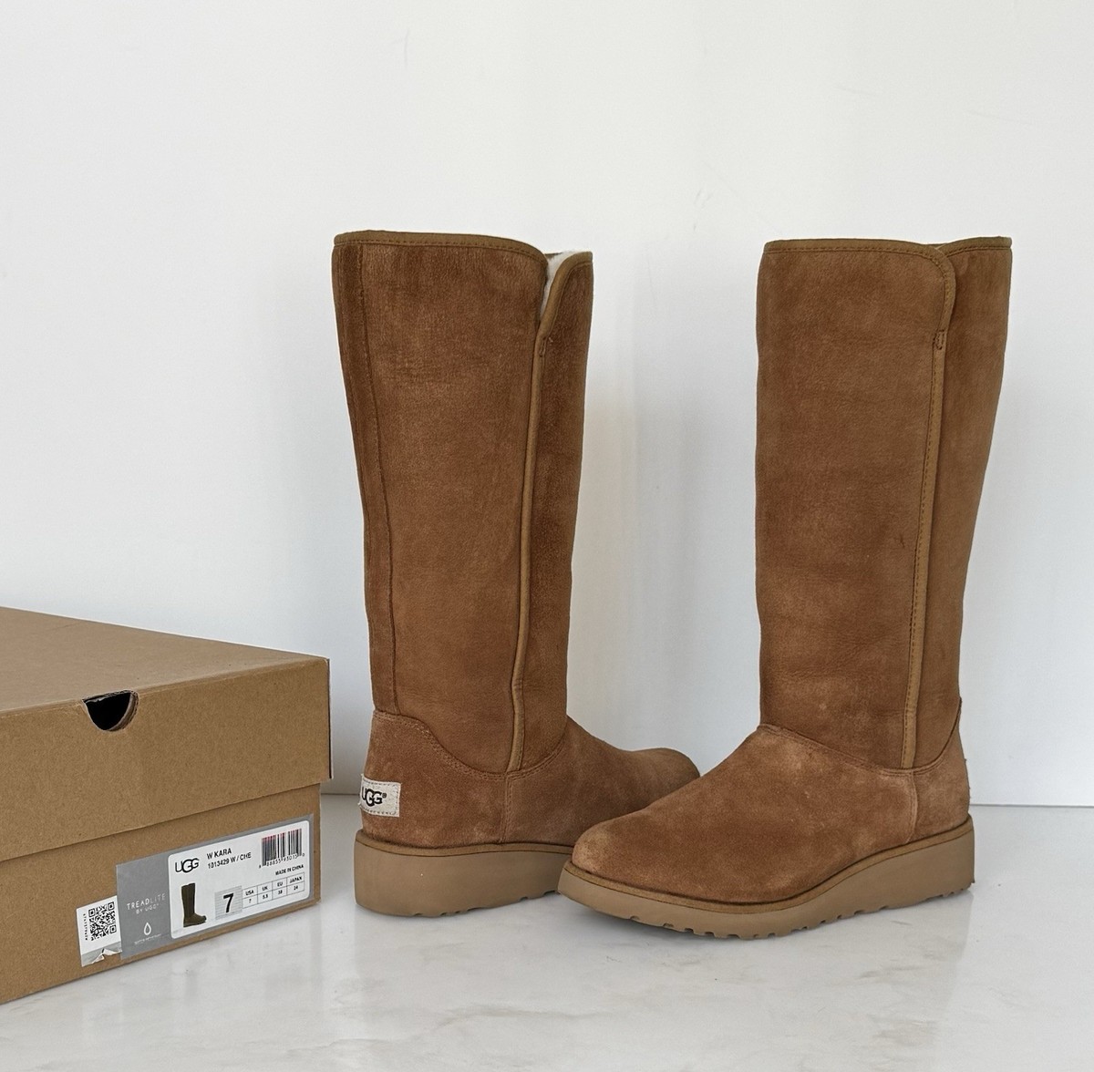 UGG KARA CLASSIC TALL SLIM CHESTNUT WATER RESISTANT WEDGE BOOT WOMEN SIZE  7 🔥 View 6