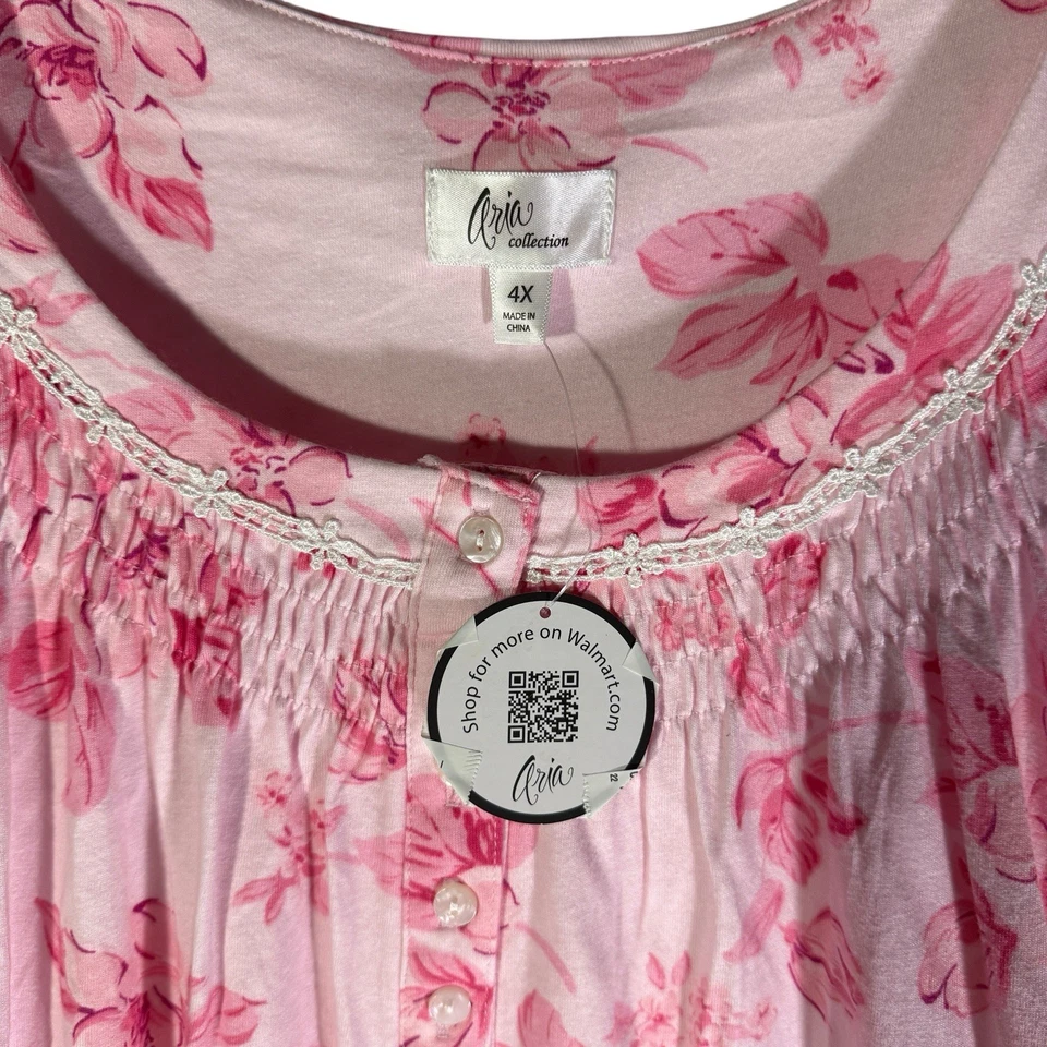 Camisón Colección Aria Para Mujer 4X Pijama Manga Corta Rosa Floral Bolsillos Foto 4 de 4