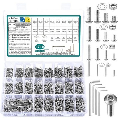 M2 M3 M4 M5 M6 M8 Hex Socket Button Head Cap Screw Bolts Nuts Assortment Kits