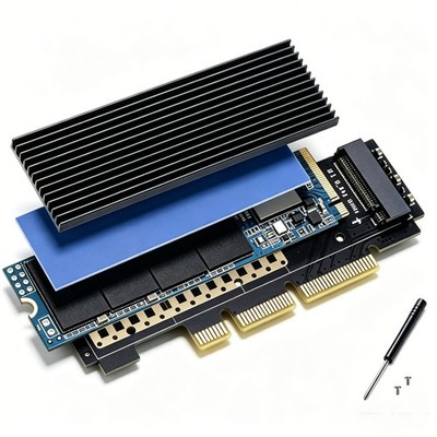 M.2 NVMe (M-Key) SSD to PCIe 3.0 X16/X8/X4 Card with Aluminum Heat Sink