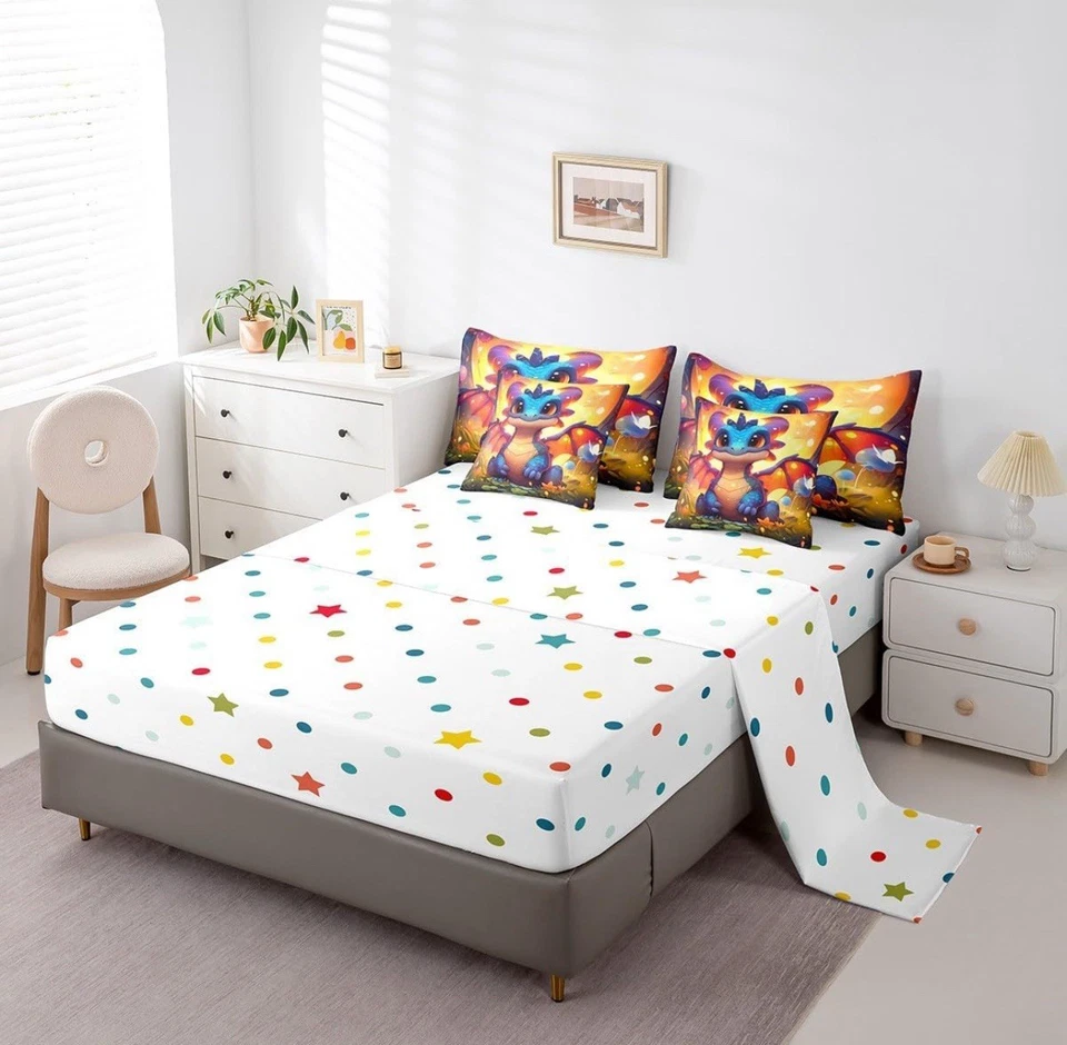 Juego de edredón de cama en bolsa de dragón de dibujos animados, juego de 7 piezas de animal mágico tamaño doble Foto 4 de 4