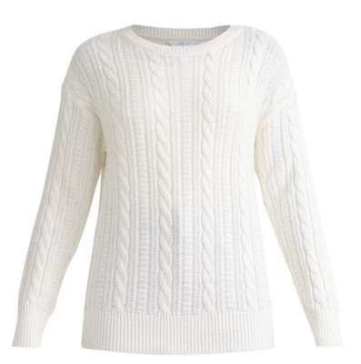New Time & Tru Women White Crew Neck Cable. Rib Knit Long Slv. Sweater Sz. Large