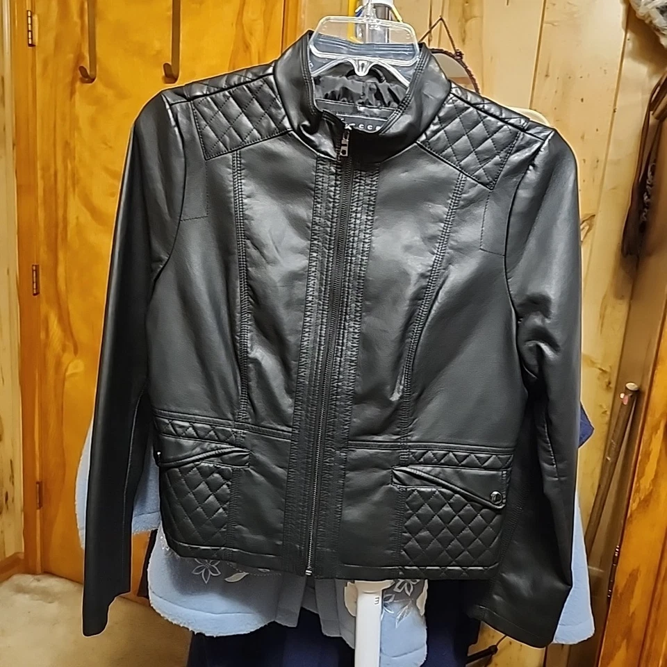 Chaqueta De Colección Giacca Gallery Mujer Lg Negra Imitación Cuero Acolchada Bolsillos Forrada Cremallera Foto 2 de 4