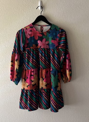 Desigual Girls Long Sleeve Stripy Floral Tiered Babydoll Dress Size 11/12 - Picture 16 of 16