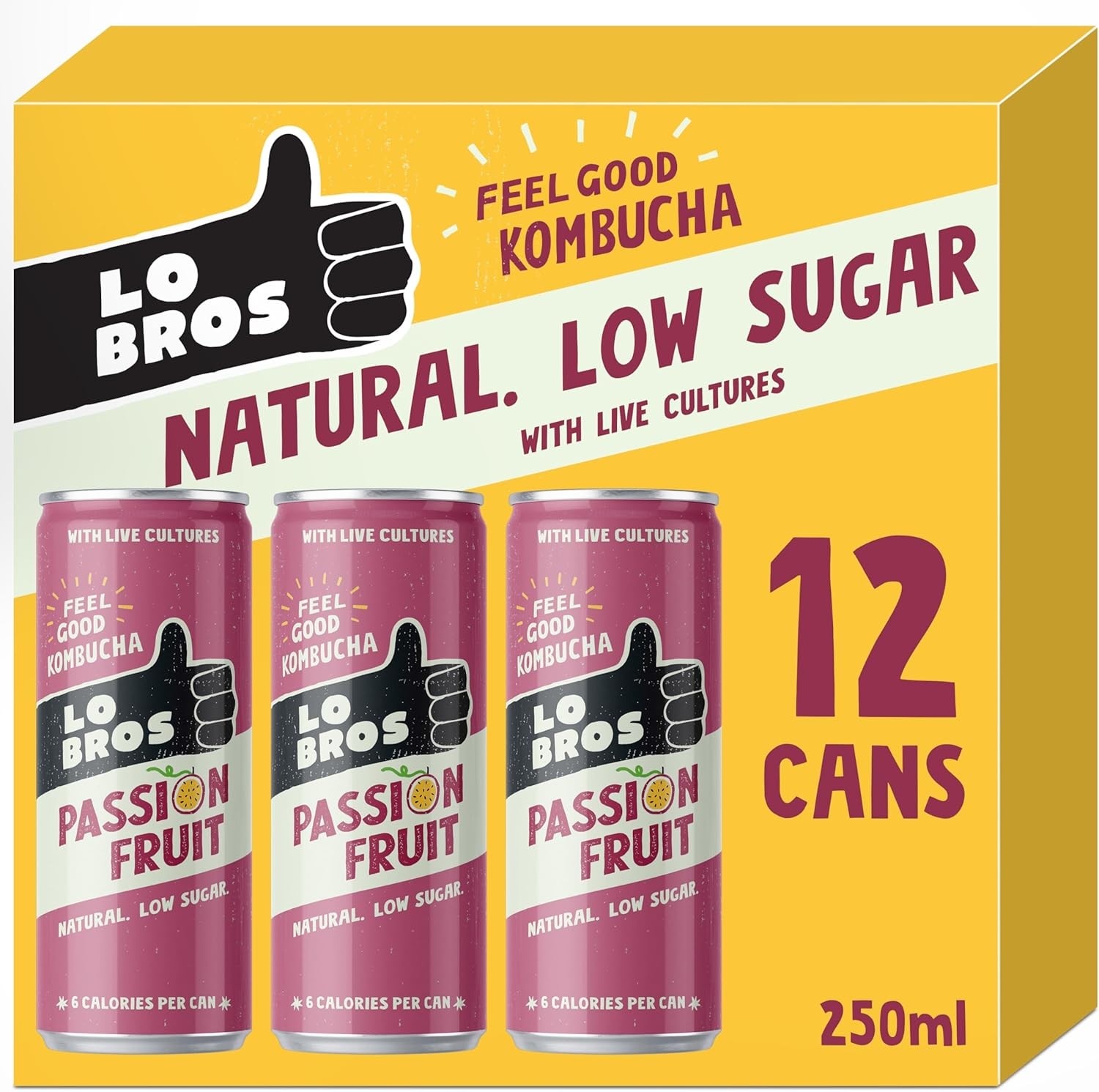 Lo Bros Kombucha - Passionfruit - Sparkling Refreshing Drink with Natural Ingre
