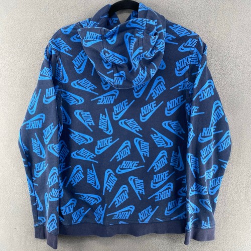 Nike Essentials All Over Print Hoodie Boys XL Blue Swoosh Sweatshirt - Picture 2 of 13