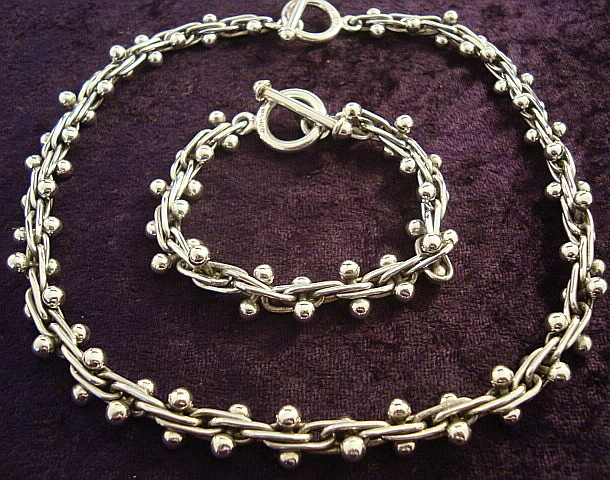 TAXCO VINTAGE DNA DESIGN MEXICAN 925 STERLING SILVER BEADED NECKLACE MEXICO