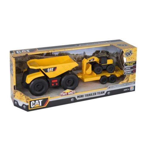 CAT Mini Trailer Team Lights & Sounds Dump Truck pulling Excavator Toys For Kids - Picture 1 of 2