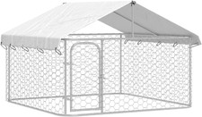 Outdoor Dog Kennel with Roof, Silver, Multi-Purpose, Spacious Exercise Area, Gal