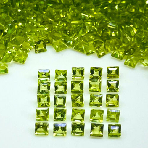 200 Pcs Natural Peridot 2mm Square Cut Loose Untreated Gemstones Wholesale Lot - Picture 4 of 9