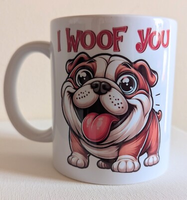 British Bulldog - I WOOF YOU - 11oz Tasse Geschenk Weihnachten Geburtstagsgeschenk 