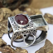 Gothic Red Stone Poison Locket Ring (Thick Band) All Sizes
