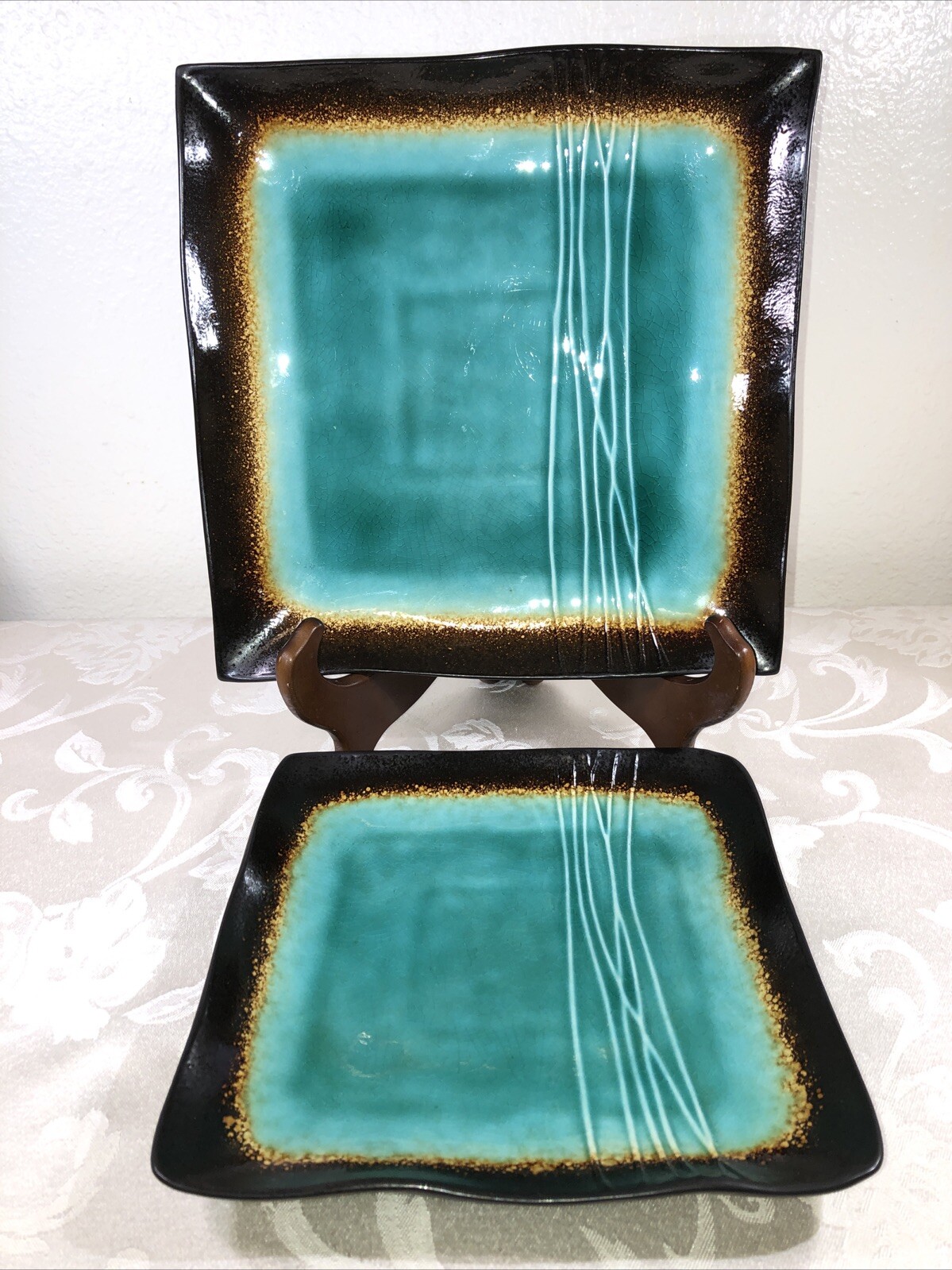 Baum Brothers Galaxy Jade Stoneware Dinner & Salad Plates. Preowned. Set Of Two.