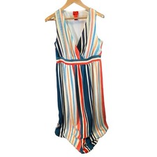 V Cristina Multicolor Vertical Stripe Sleeveless Faux Wrap Maxi Dress Sz L