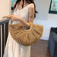 Half Moon Design Basket Beach Straw Bag