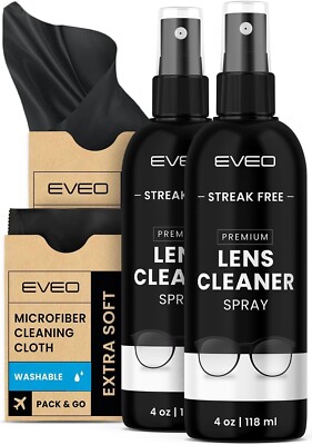EVEO Eyeglass Cleaner Spray -No Streaks Technology with Microfiber Cleaning 8oz