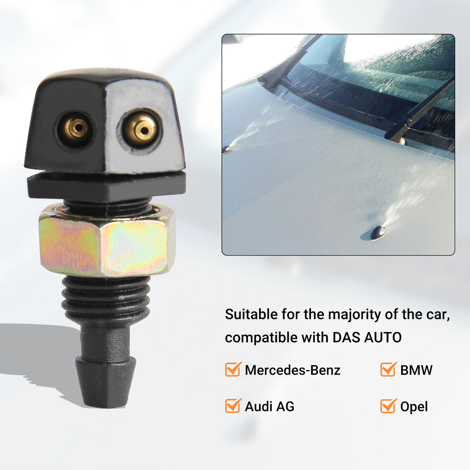 2PCS Universal Front Window Clean Windshield Wiper Washer Spray Nozzle