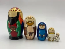 MADE IN UKRAINE !  Nativity Nesting Doll 4.7" 5pcs Wooden Christmas Nesting