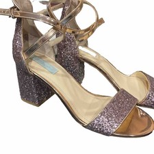 Betsey Johnson Libra Champagne Glitter Sandal Ankle Strap Size 10 Stunning