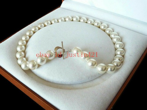 Rare Huge 12mm Genuine White South Sea Shell Pearl Round Beads Necklace 16-36'' - Picture 4 of 12