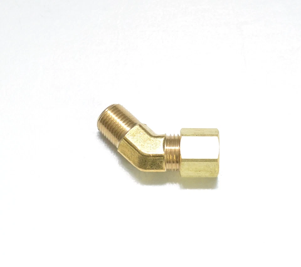 1/4" Tube OD x 1/8" Male NPT 45 Degree Compression Elbow Fitting Gas Adapter - Image 2 of 4