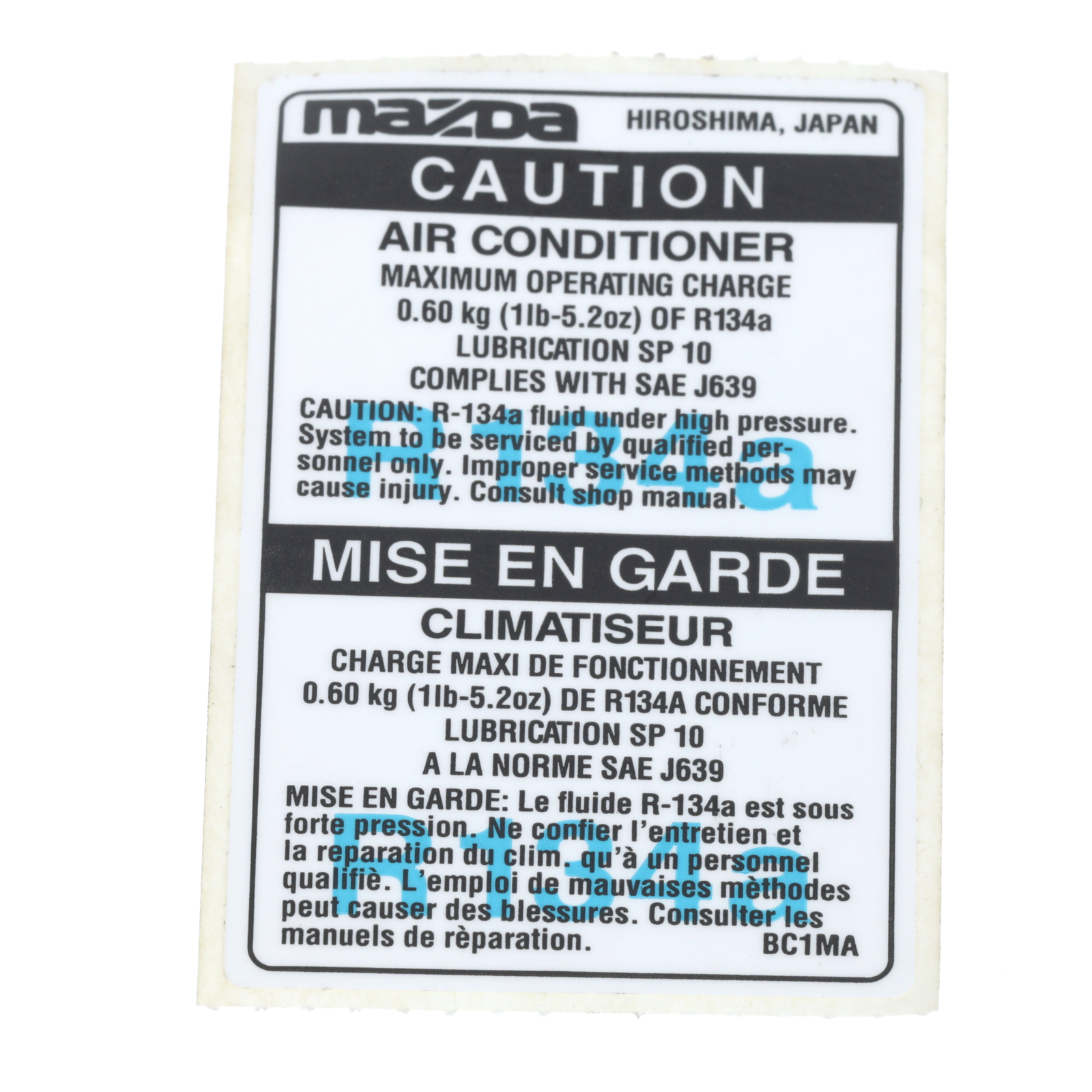 Etiqueta de aire acondicionado para Mazda Protege 1999-2000 (N/P BC1M-61-439A)