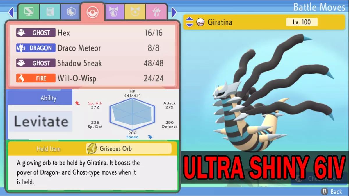 Shiny Giratina Battle Ready 6 IV for Pokemon Brilliant Diamond/Shining  Pearl