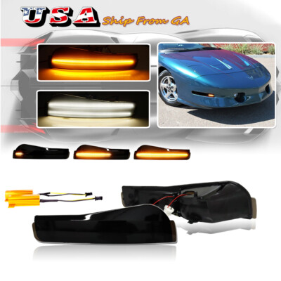 Smoked Front Amber LED Signal Parking Lights For 93-97 Pontiac Firebird Trans Am