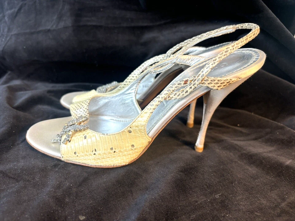 Casadei Italia Mujer Joyas 9 1/2 B Tacones Serpiente Cuero Repujado Crudo Satinado Foto 3 de 4