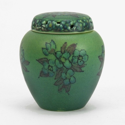 Poterie Rookwood cire vert mat bleu floral pot-pourri cov'd pot arts et métiers  - Photo 1 sur 6