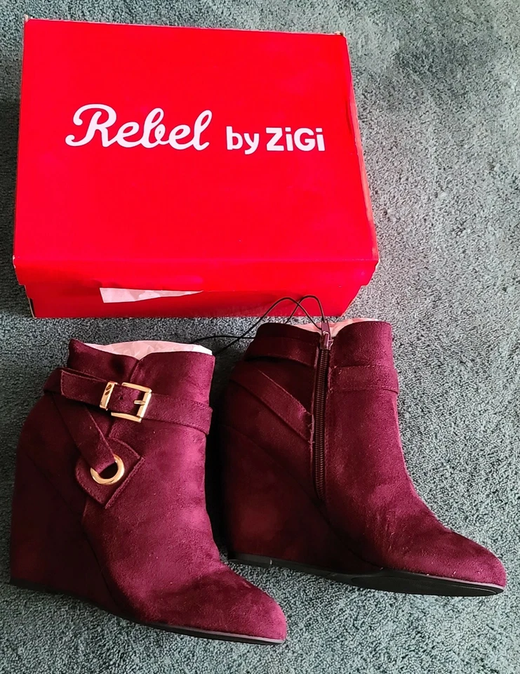 НОВЫЙ! Женские туфли на танкетке ботильоны Rebel By ZIGI Keylie винный размер 7,5 M 3,5 дюйма Ведж - Изображение 3 из 4