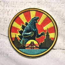 Kaiju Monster Patch – Godzilla Iron-On Applique, Tokyo Japan Monster Rising Sun