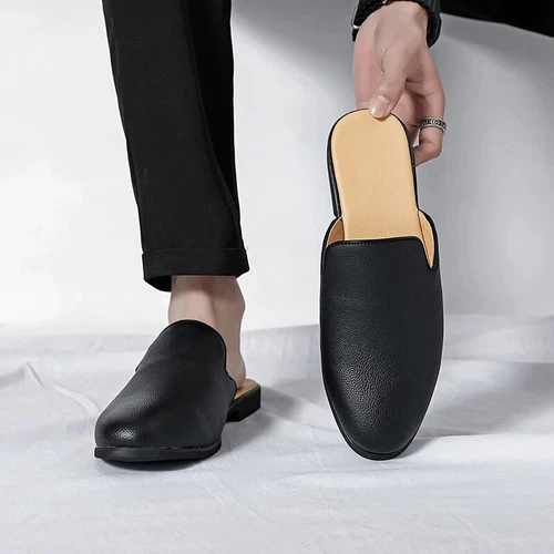 Medio mocasín para hombre pantuflas sin cordones laterales informales zapatos planos calzado masculino 38-47 - Imagen 5 de 19