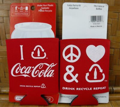 2 Coca Cola Can Koozie Coke Cans or Bottles Keep Cold Drink Recycle Repeat ST110