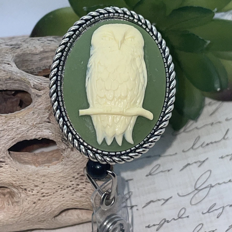 Mochila de regreso a la escuela Green Barn Owl carrete retráctil porta tarjeta de identificación Foto 3 de 4