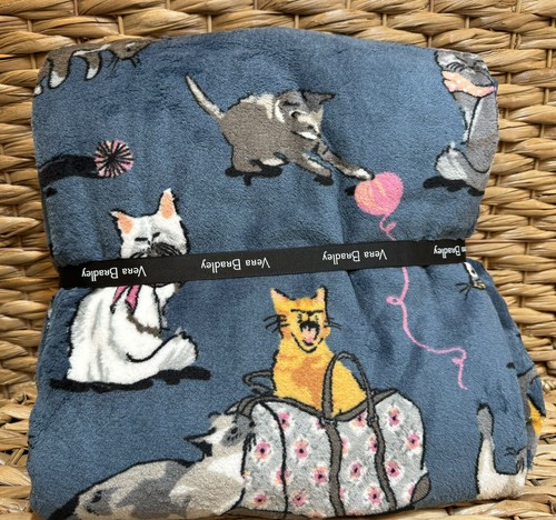 Vera Bradley Kitty Cats Meow Fleece Throw Blanket 80” X 50” NEW - Picture 2 of 3