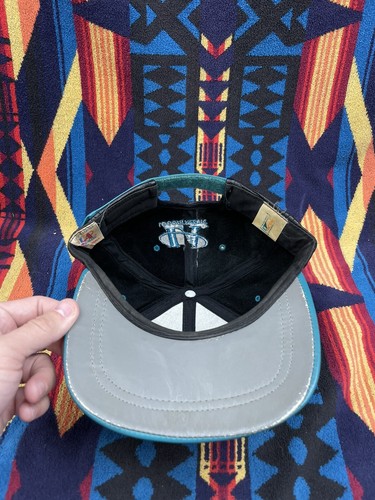 Vintage Charlotte Hornets Logo Athletic Leather Embroidery Strapback Hat Aqua - Picture 7 of 9
