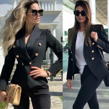 Black Women's Suits Double Breasted Office Ladies Work Wear Formal Slim Fit 2pcs